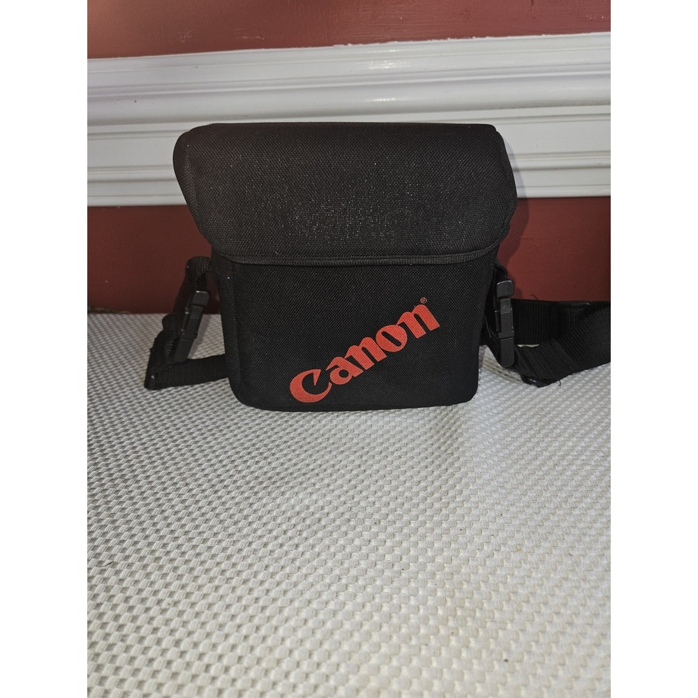 Vintage 90s Canon Black Canvas Camera Bag with Red Embroidered Logo